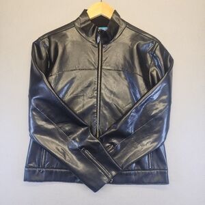 Vintage Mudd Faux Leather Moto Jacket Black Y2K Cyber Grunge Biker Coat Large L